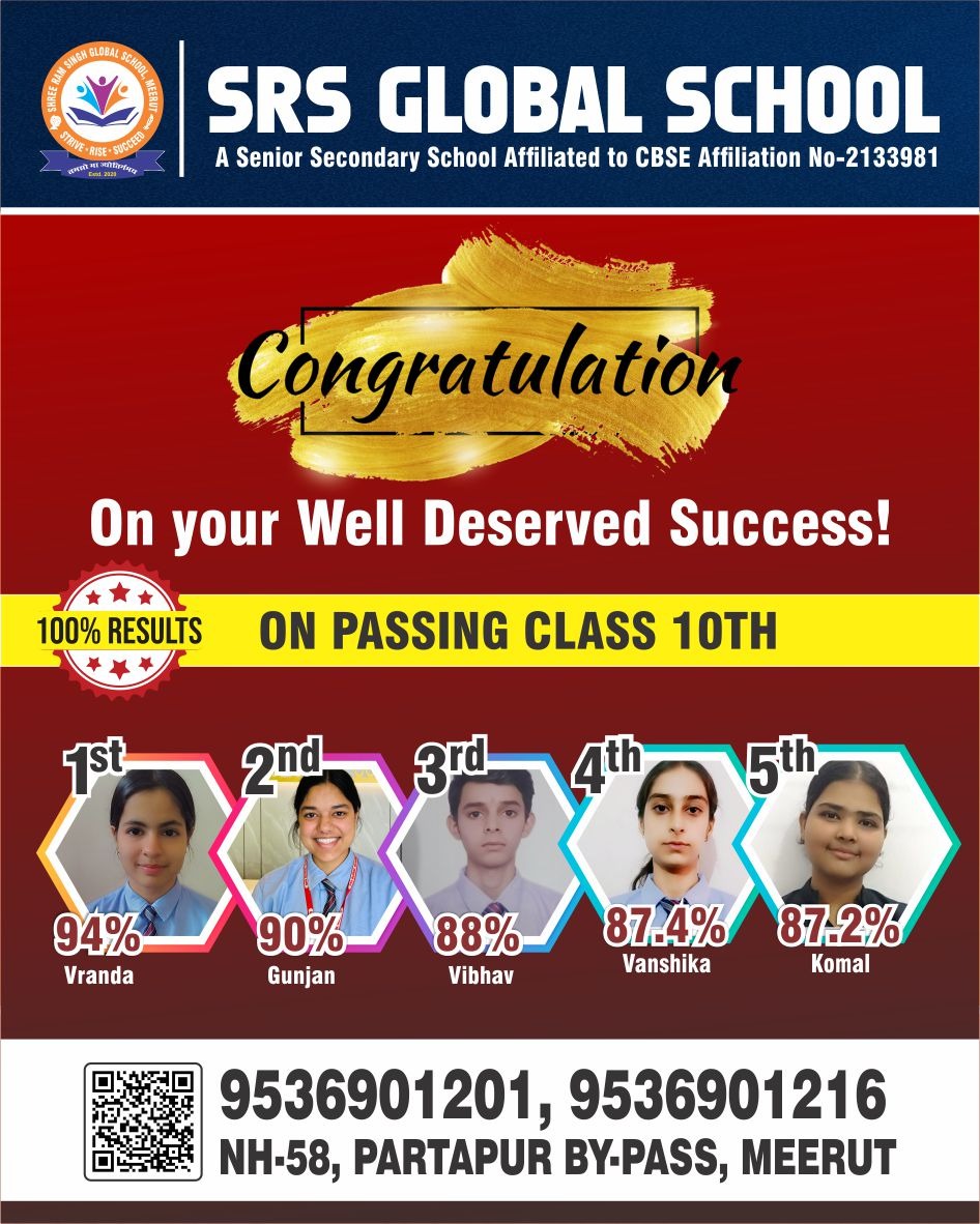 SRS Global School Meerut CBSE Class 10 Result 2026 – Outstanding Student Achievements
